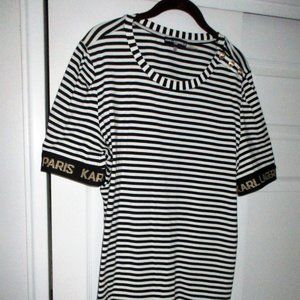 KARL LAGERFELD BLACK WHITE STRIPE TOP  SIZE LARGE